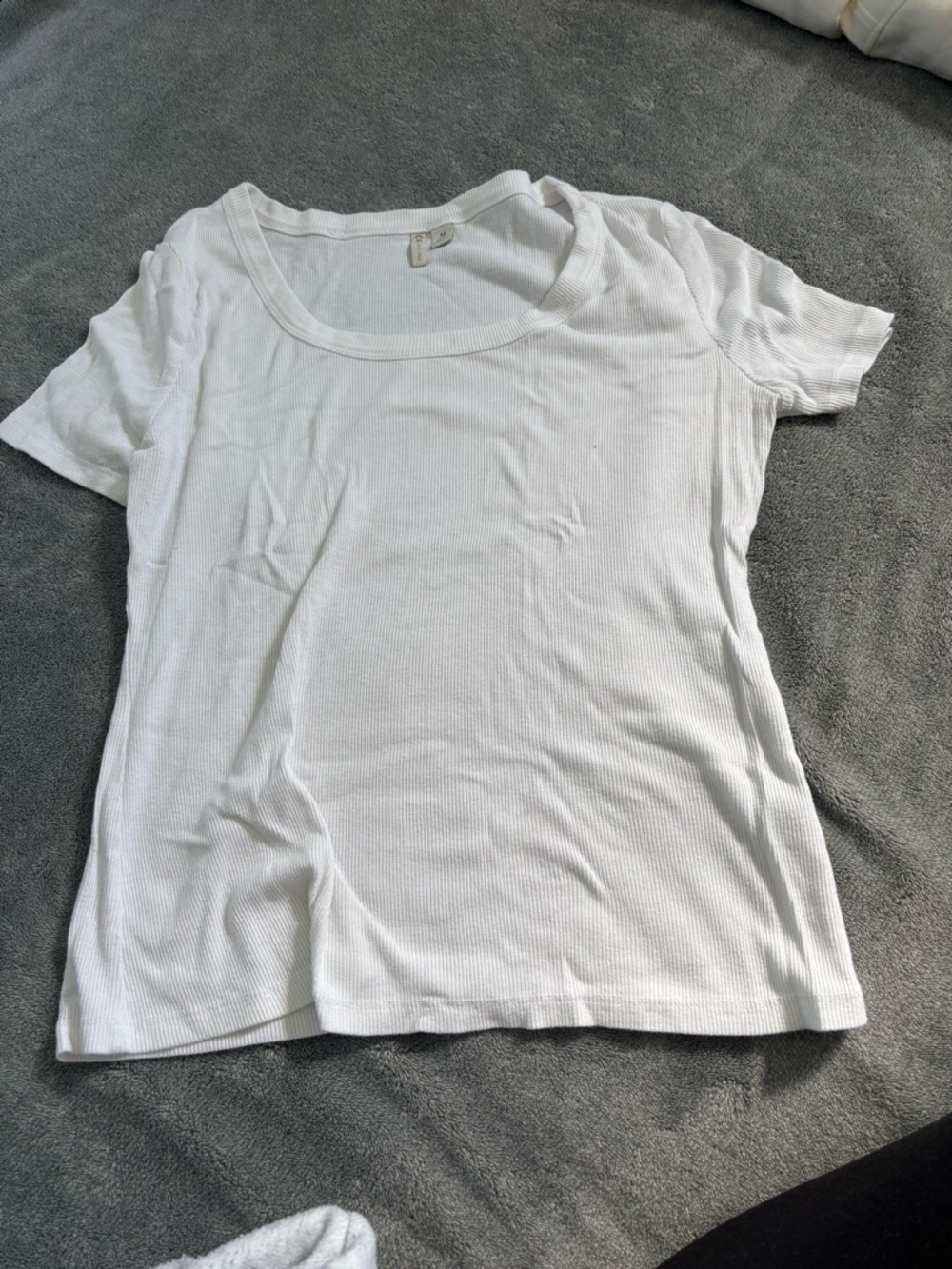 Cato White Ribbed Scoop Neck Tee